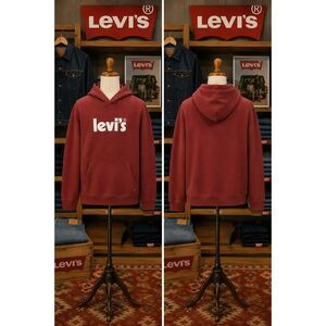 Vintage Levi’s Logo Hoodie Men’s Large Faded Red Relaxed Sweatshirt